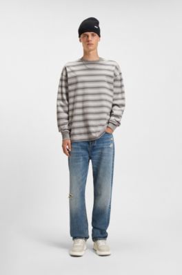 Horizontal-stripe T-shirt in cotton, Light Grey