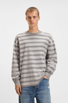 Camiseta de ajuste holgado de algod&oacute;n con rayas horizontales, Gris claro
