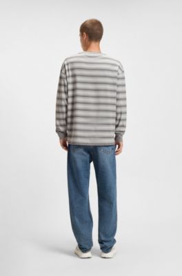 Horizontal-stripe T-shirt in cotton, Light Grey