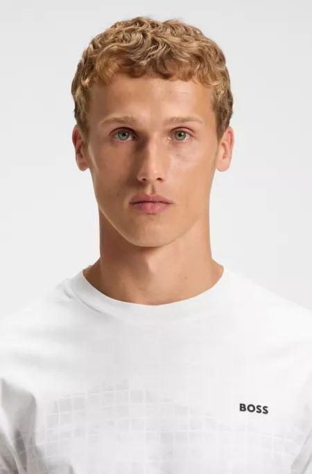 Printed-graphic T-shirt in mercerised cotton