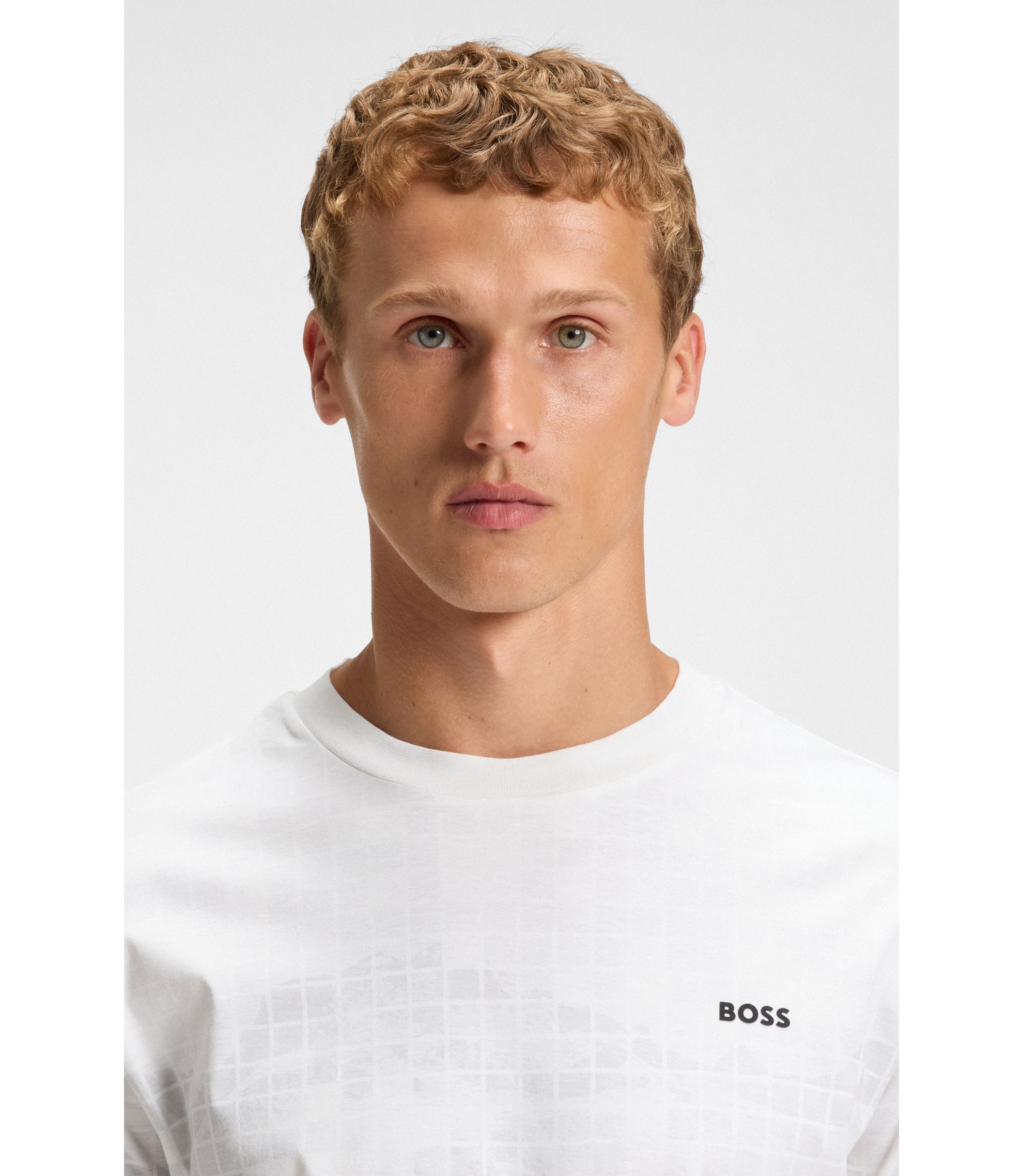 BOSS - Printed-graphic T-shirt in mercerised cotton - White