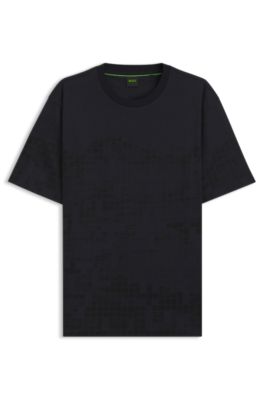 Printed-graphic T-shirt in mercerised cotton, Dark Blue