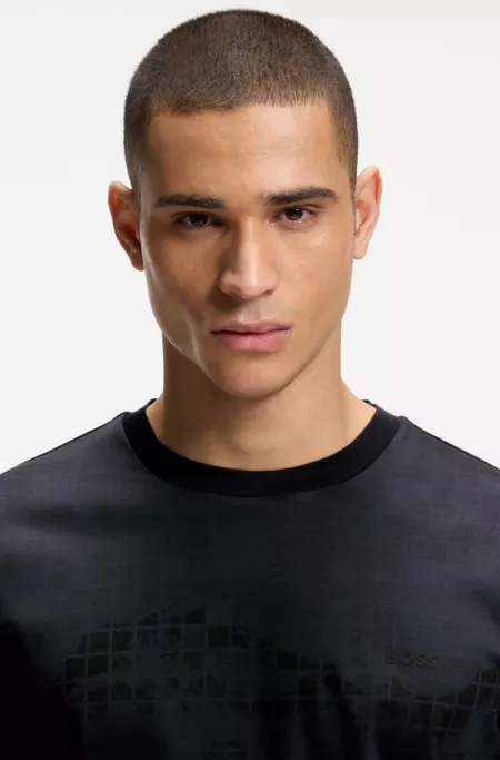 Printed-graphic T-shirt in mercerised cotton