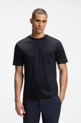 Printed-graphic T-shirt in mercerised cotton, Dark Blue
