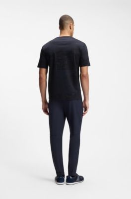 Printed-graphic T-shirt in mercerised cotton, Dark Blue