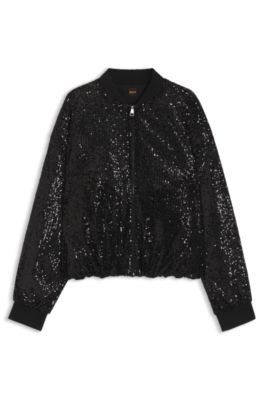 Chaqueta relaxed fit con adornos de lentejuelas, Negro