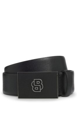 Italian-leather belt with Double B monogram buckle, Black