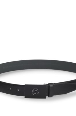 Cintur&oacute;n de piel italiana con hebilla con monograma Double B, Negro