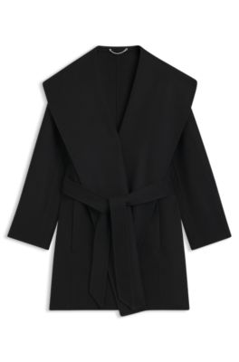 Abrigo regular fit en mezcla de lana de doble cara, Negro
