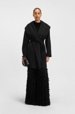 Belted coat in a wool blend, Black
