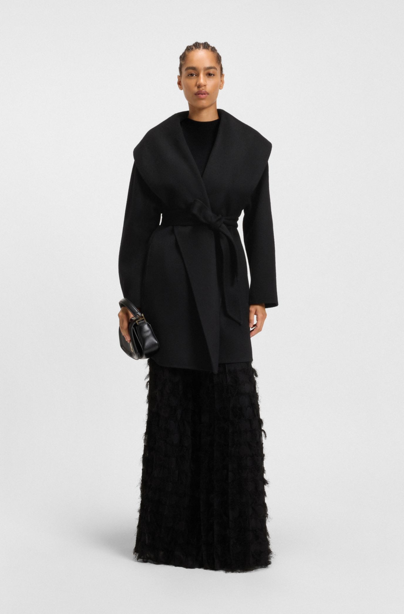 BOSS - Belted coat in a wool blend - Black
