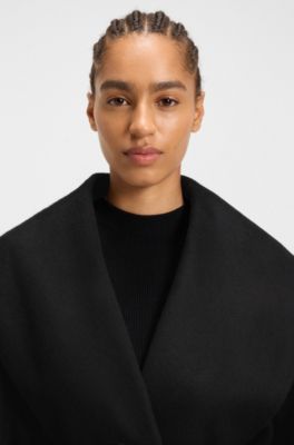 Manteau Regular en laine m&eacute;lang&eacute;e double face, Noir