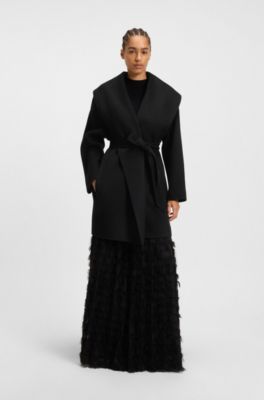 Manteau Regular en laine m&eacute;lang&eacute;e double face, Noir