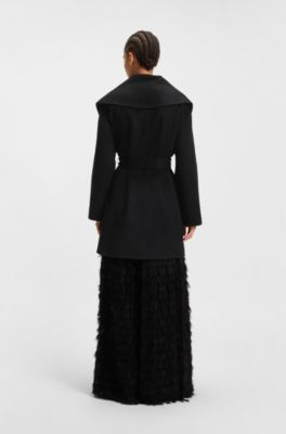 Manteau Regular en laine m&eacute;lang&eacute;e double face, Noir