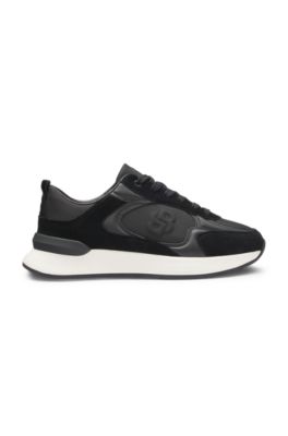 Low-top trainers with suede and faux leather, Black