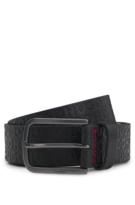 Embossed-logo belt in leather, Black