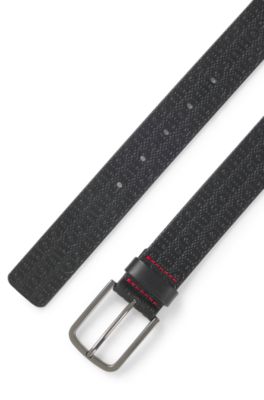 Embossed-logo belt in leather, Black