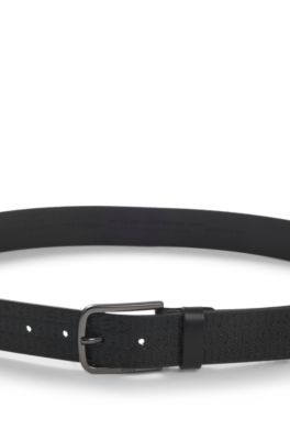 Embossed-logo belt in leather, Black