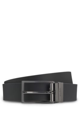 Italian-made reversible belt in leather, Black