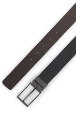 Italian-made reversible belt in leather, Black
