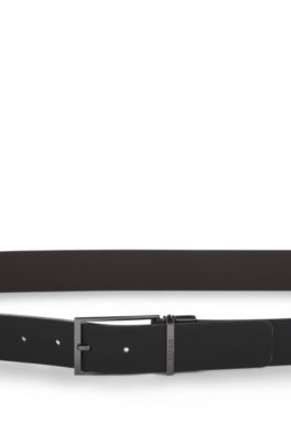 Italian-made reversible belt in leather, Black