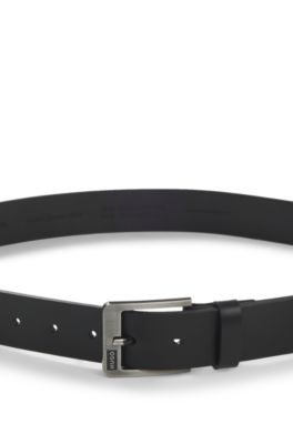 Smooth leather belt with logo pin buckle, Black