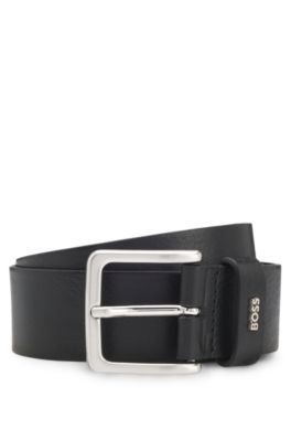 Logo-keeper belt in leather, Black