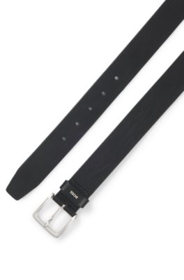 Cintur&oacute;n de piel con logotipo en la trabilla, Negro