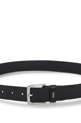 Cintur&oacute;n de piel con logotipo en la trabilla, Negro