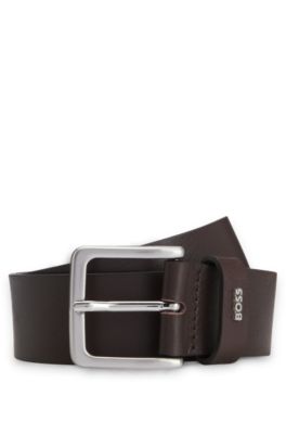 Logo-keeper belt in leather, Dark Brown
