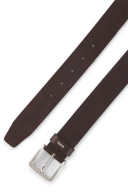Logo-keeper belt in leather, Dark Brown