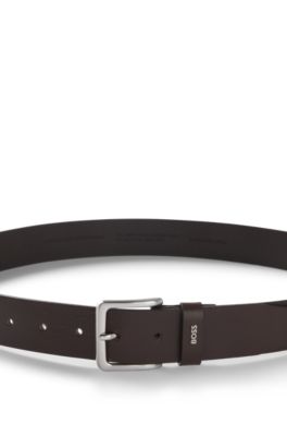Logo-keeper belt in leather, Dark Brown
