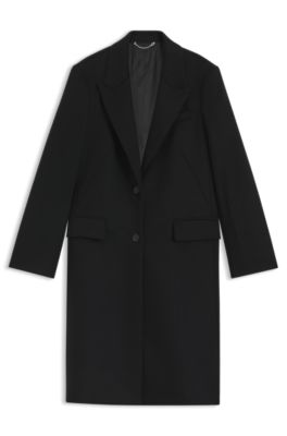 Abrigo regular fit de lana con solapas invertidas, Negro