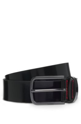 Italian-made belt in brush-off leather, Black