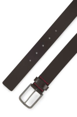 Italian-made belt in brush-off leather, Dark Brown