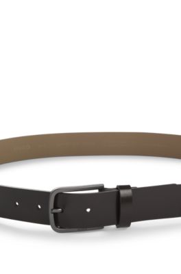 Italian-made belt in brush-off leather, Dark Brown