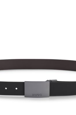 Cintur&oacute;n de piel italiana reversible con dos hebillas, Negro