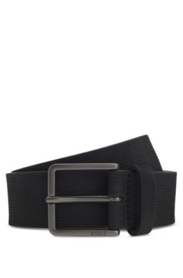 Stripe-pattern belt in Italian leather, Black