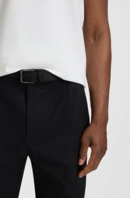 Cintur&oacute;n de piel italiana con motivo de rayas y logotipo, Negro