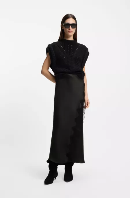 Lace-trim maxi skirt with wrap front