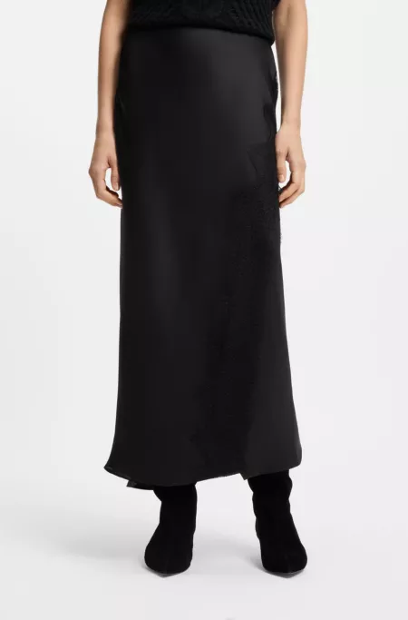 Lace-trim maxi skirt with wrap front