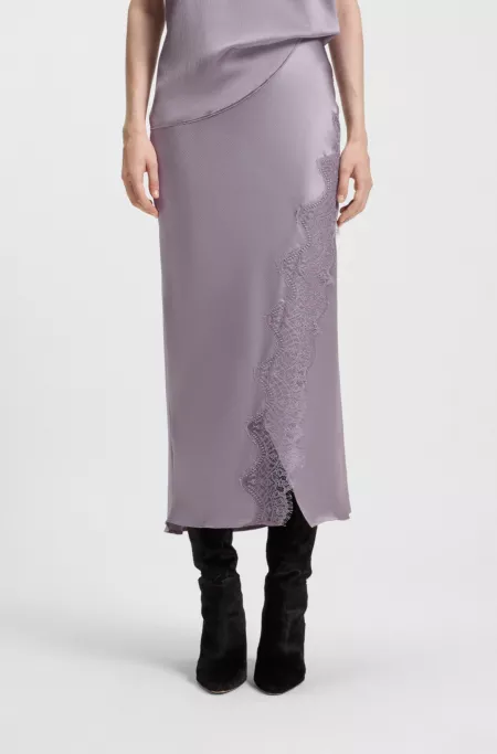 Lace-trim maxi skirt with wrap front