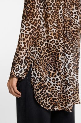 Oversized-fit blouse with leopard print, Patterned