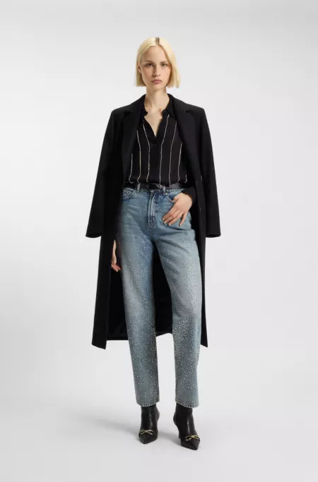 Regular-fit blouse with rhinestone stripe