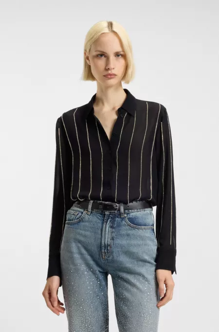 Regular-fit blouse with rhinestone stripe