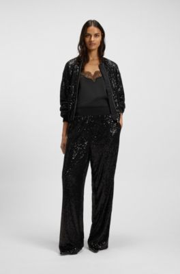 Camisola de sat&eacute;n con detalles de encaje, Negro