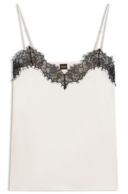 Lace-detail camisole in satin, White