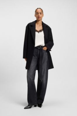 Camisola de sat&eacute;n con detalles de encaje, Blanco