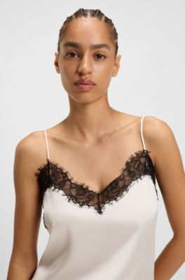 Lace-detail camisole in satin, White