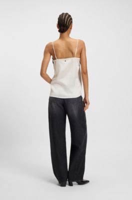 Lace-detail camisole in satin, White